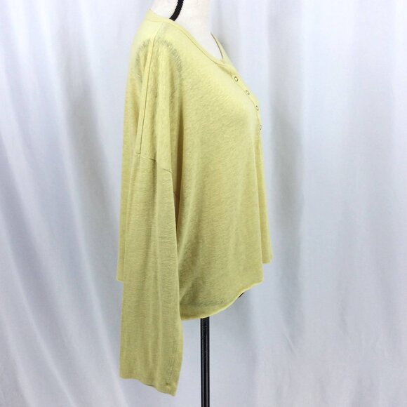 Aerie Henley Top Womens Size XXL 2XL Yellow Linen Blend Long Sleeve Aeropostale - Picture 2 of 12